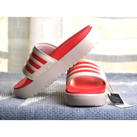 New! Size: 8 Women Adidas Adilette Platform Slides Vanilla Semi Lucid Red JP5676 - Picture 7 of 16